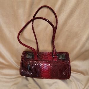 Stuart Weitzman Red Snake Baguette Shoulder Bag